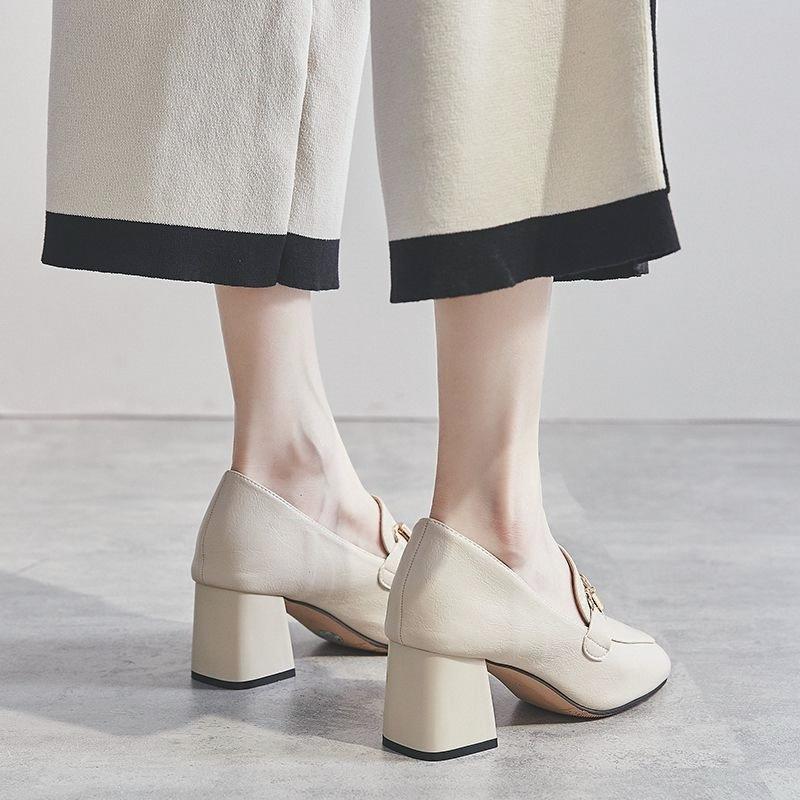 

Туфли на высоком каблуке, толстые, универсальные, маленькие, кожаные туфли 39 покинуть белый