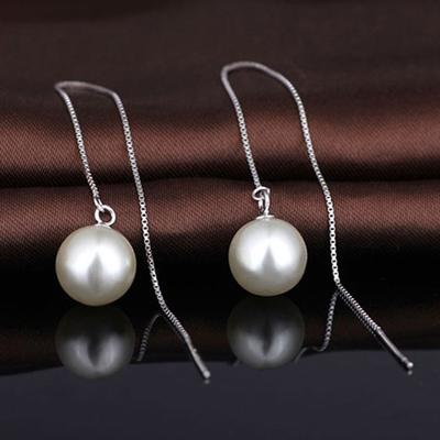 2019 Moda Nappe lunghe Linea orecchio perla semplice catena d'argento filo orecchio perla Orecchini da donna