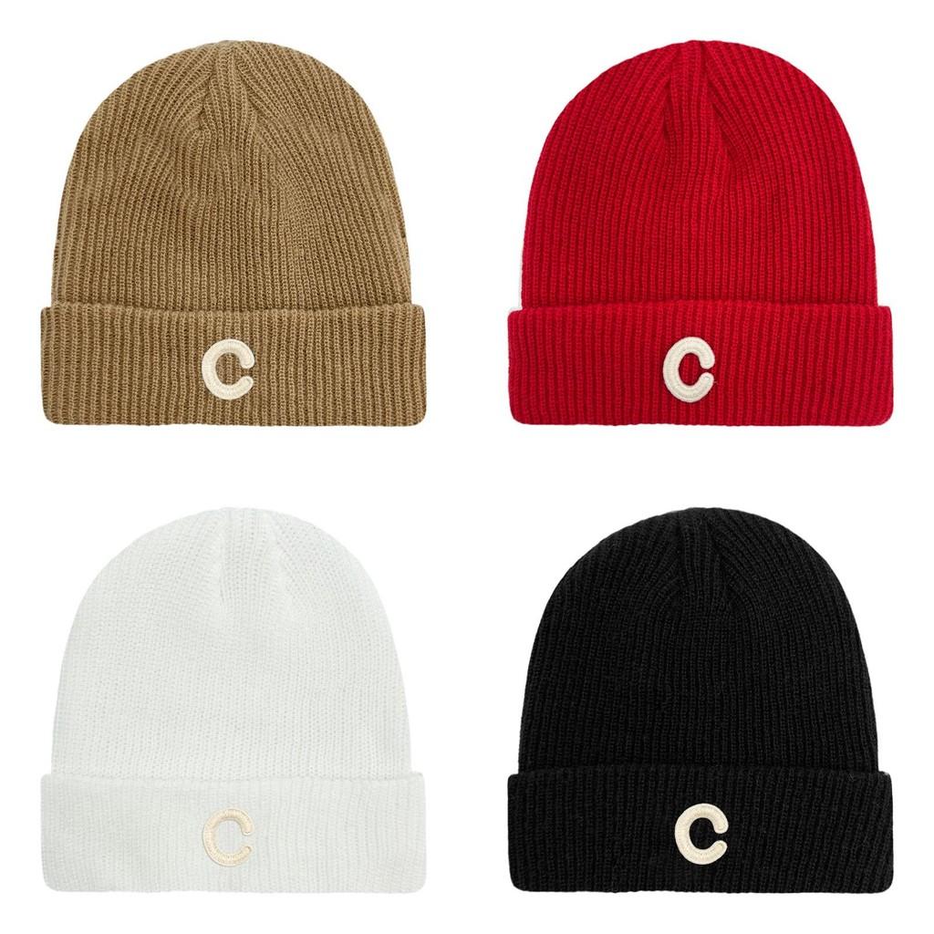 C Pattern Mens Knitted Hat Plain Solidcolor Windproof Cold Outdoor Winter Autumn