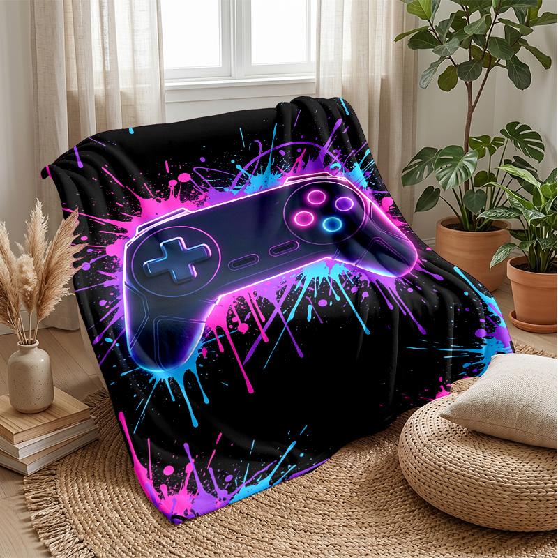 Neon Gamepad Graffiti Theme Blanket Lightweight Warm Flannel Blanket Decorative Throw Blanket for Home Decoration