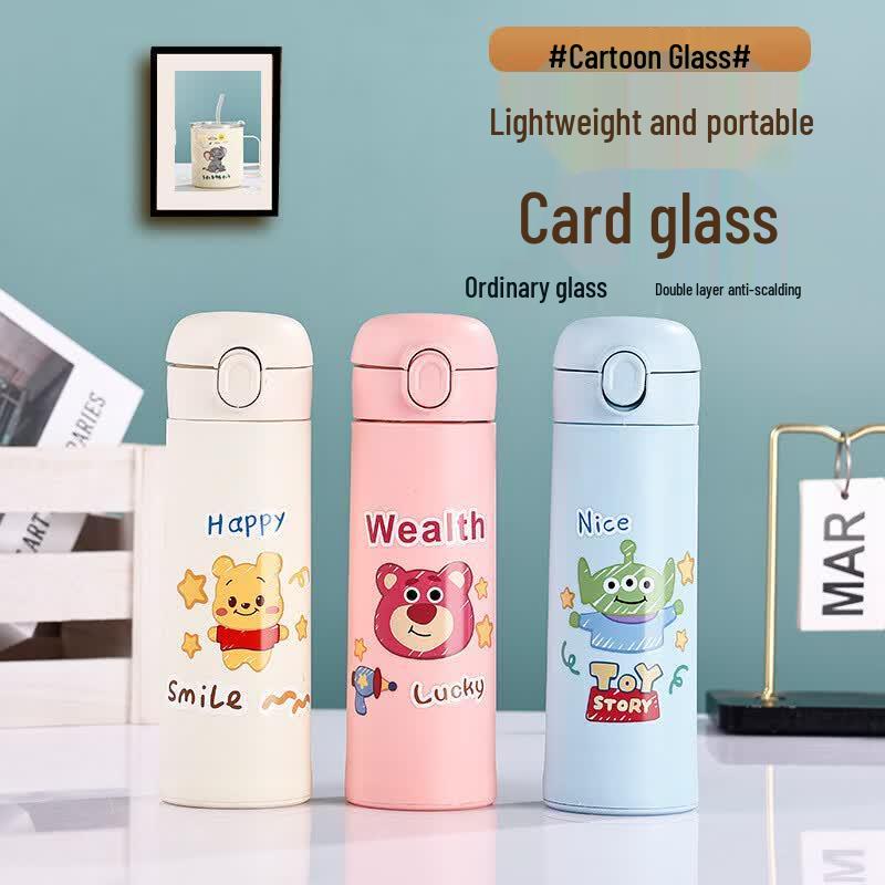 

Kids Cartoon Glass Water Bottle with Pop-up Lid