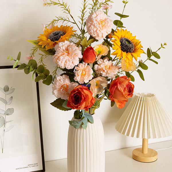 Peony Rose & Sunflower Artificial Flower Bouquet for Wedding, Living Room, and Table Decor