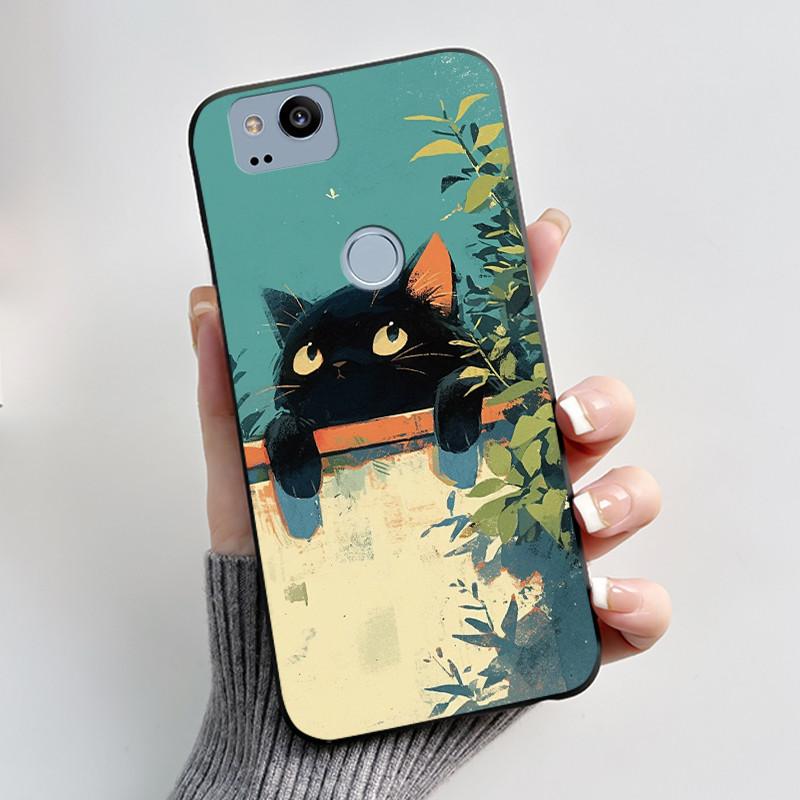 Cute Case For Google Pixel 2 / Pixel 2XL Printing Shell Pixel 1 XL Pixel1 Protective Cover Soft Silicone Cartoon Black Casing