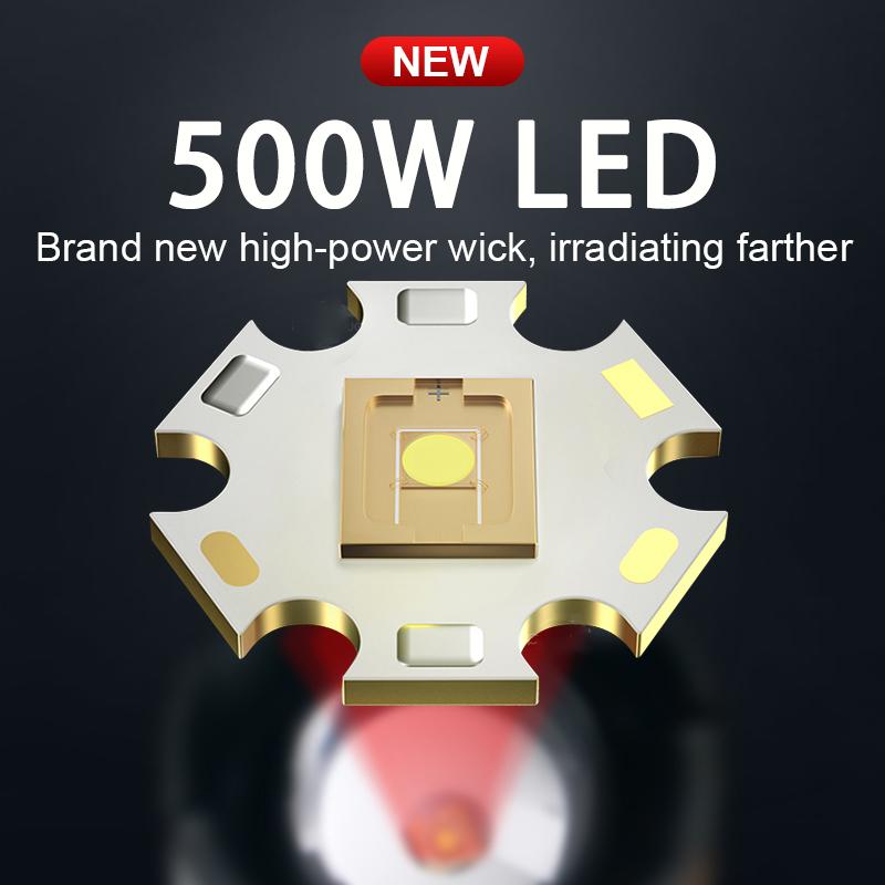 Yellow+White+Red Lights Lighting 1500M Flashlight 500W LED Torch Rechargeable Lamp Waterproof Torch Light COB Light