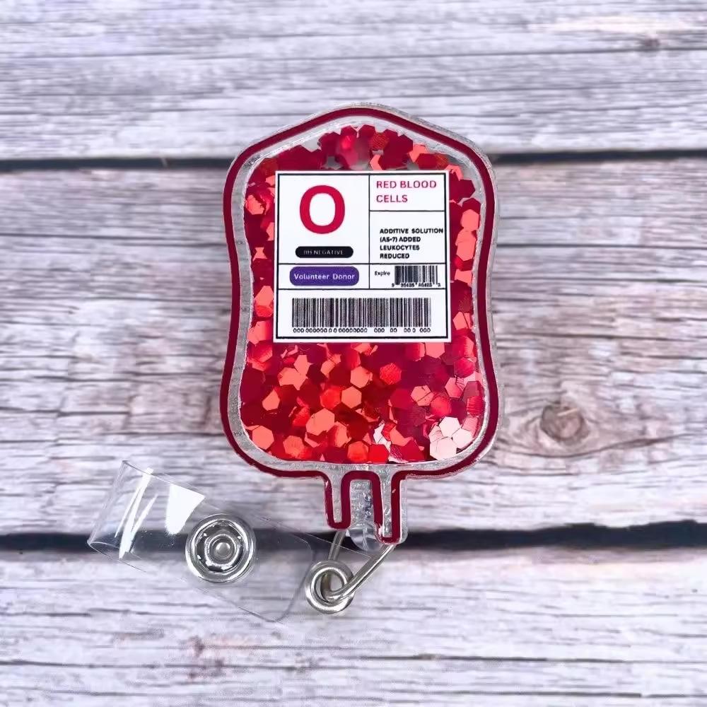 

Flowing Sand Glitter Blood Type Bag Badge Clip Holders Nurse Medical Easy Pull Buckle Retractable Acrylic ID Card Crocodile Clip