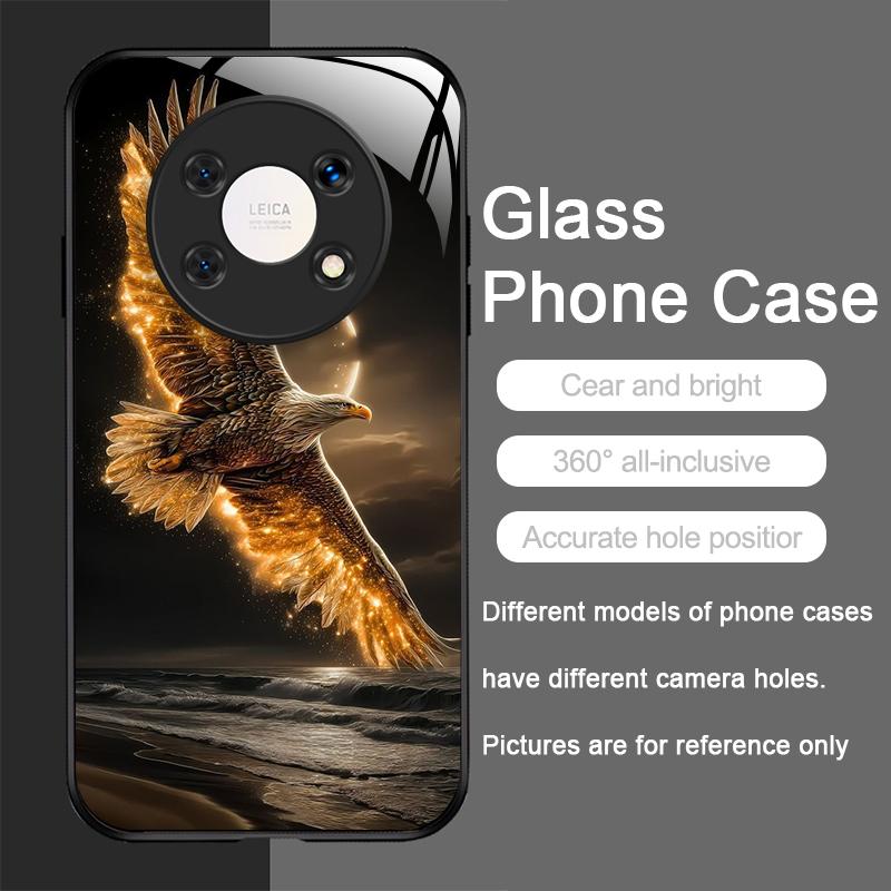 

Stylish Eagle Golden Diamond Pattern Tempered Glass Phone Case for Huawei Nova 13 12 SE 11 10 Pro Mate 40 30 P60 P50 P40 Covers Huawei Mate 50