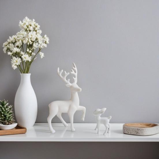 ირმის ქანდაკების 1 წყვილი, საშობაო პატარა ირმის ფიგურა მისაღები ოთახის, ტელევიზორის კაბინეტის, სახლის ოფისის დეკორაციისთვის