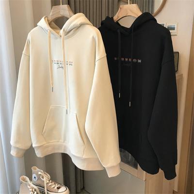 Women's Letter Print Oversized Hoodie Sweatshirt for Autumn Winter Ladies Loose Plush Thick Pullover Hooded Top
