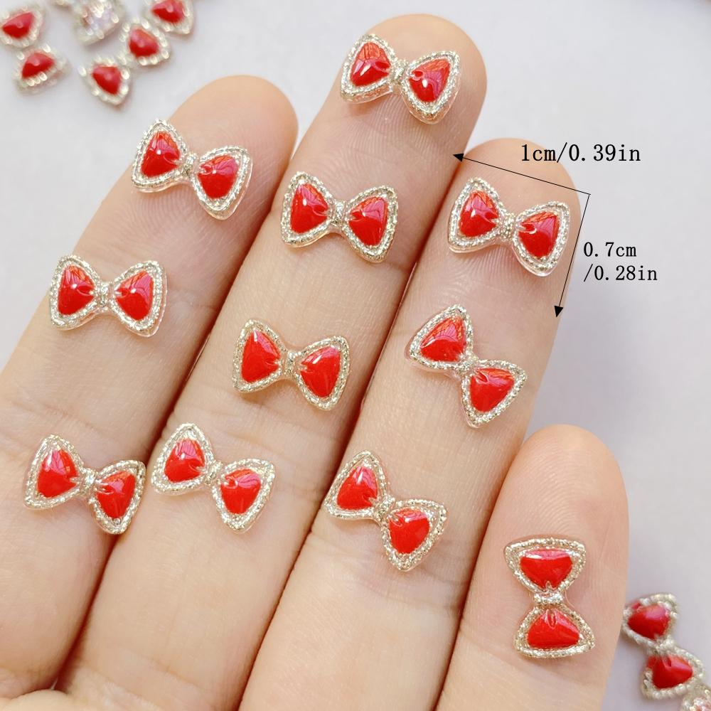 50Pcs Cute Cartoon Mini The Red Bow Nail Art Resin Designer Charms DIY Craft For Nail 3D Decorations Jewelry