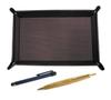 Pen Tray with Chocolate Colored Leather and Blue Metal Touch Stick and Retro Maple Wood Shaft Ballpoint Pen Set TRATYO-ALL-HS47S