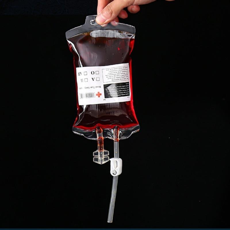 652F Halloween Party Drink Bag Blood Bag PVC Bags Set Tubing for Horror Loversand DIY Decorations