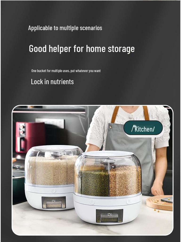 Rotating Rice & Cereal Storage Jar - Insect-Proof, Moisture-Proof, Sealed Compartment