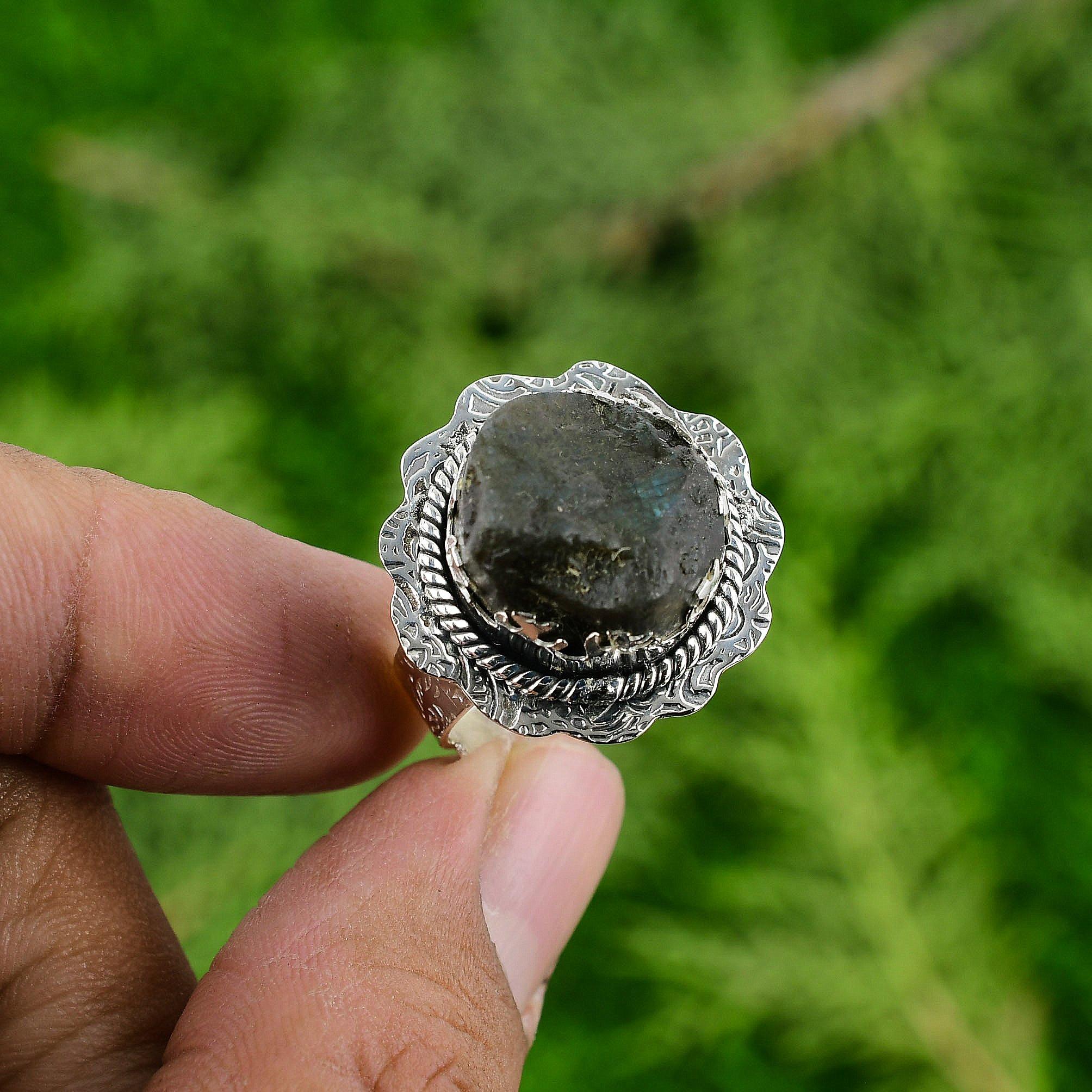 

Распродажа ко Дню матери Кольцо из стерлингового серебра 925 пробы с натуральным лабрадоритом, необработанным, с мультикамнем Adjustable