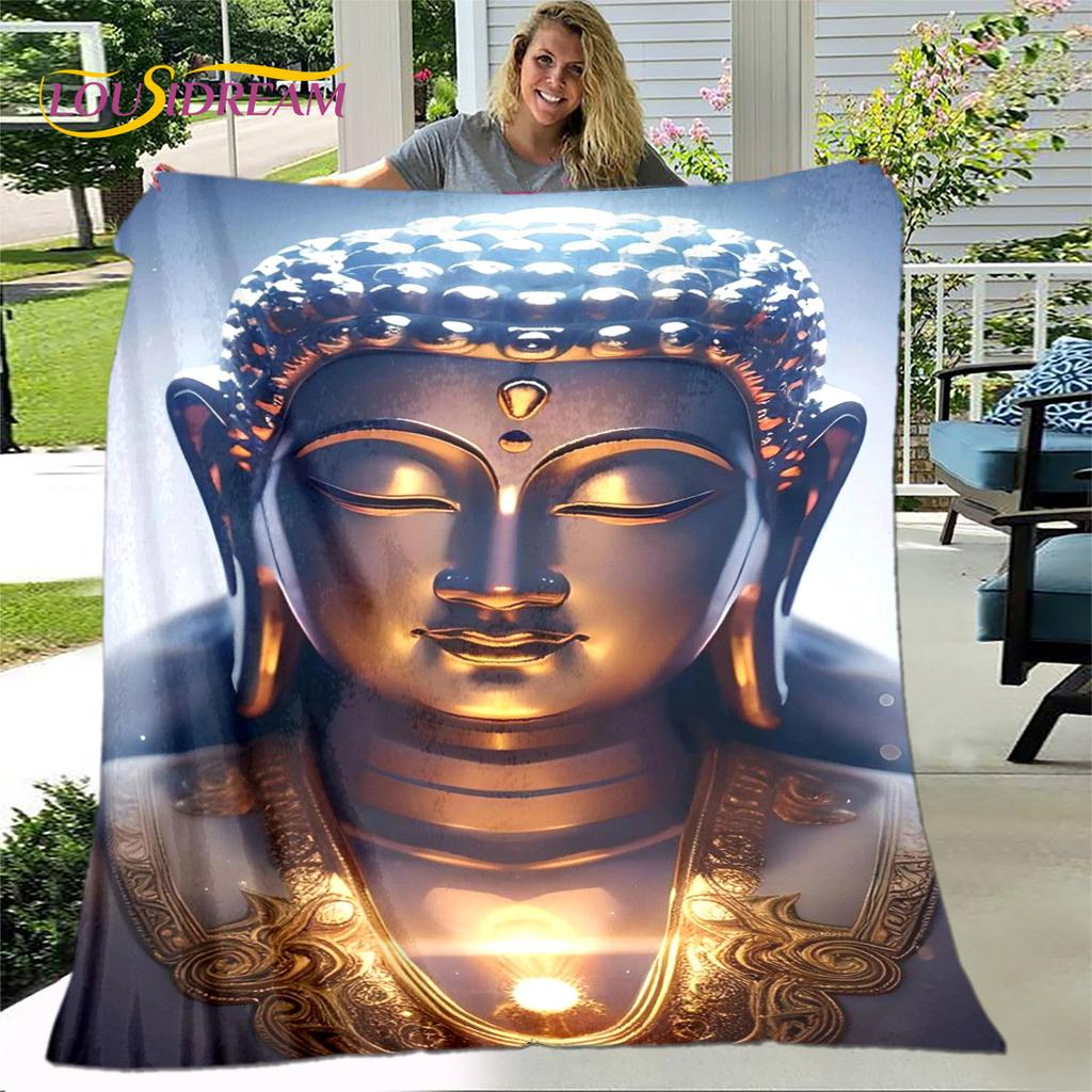 3D Šákjamuni Buddha Guanyin Bódhisattva Buddhismus Víra Náboženství Deka Měkká deka pro domácnost Modlete se Ložnice Postele na pohovku