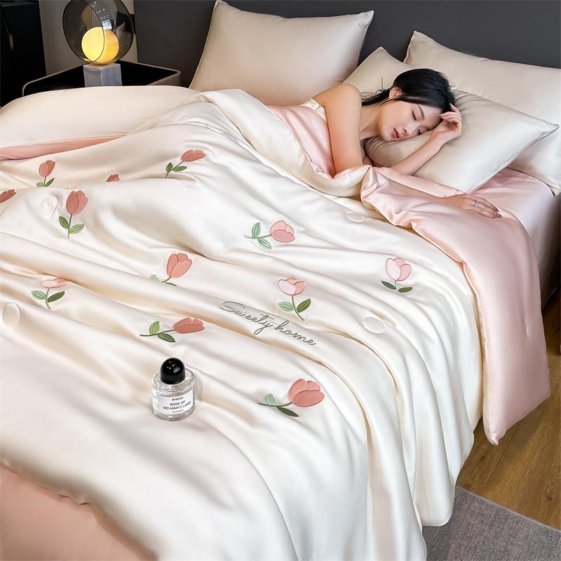 Princess Version Summer Cool Quilt Soft Washed Ice Silk Machine Washable For Women Girl Air-Conditioned Quilt Comforter Bedding
