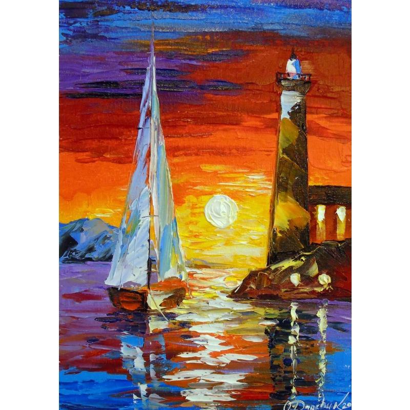 Abstract Sailing Sunset Poster Sea Wall Art Landscape Canvas Painting Print Wall Picture for Living Room Home Decoration