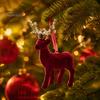Indoor Christmas Party Supplies Flocking Elk Statue, Red Plush Reindeer Ornament, Cute Seated Window Hanging Display Standing Deer Sculpture for Wine