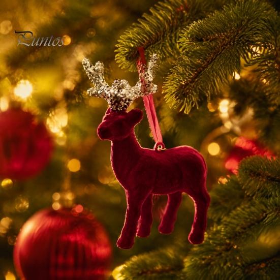Indoor Christmas Party Supplies Flocking Elk Statue, Red Plush Reindeer Ornament, Cute Seated Window Hanging Display Standing Deer Sculpture for Wine