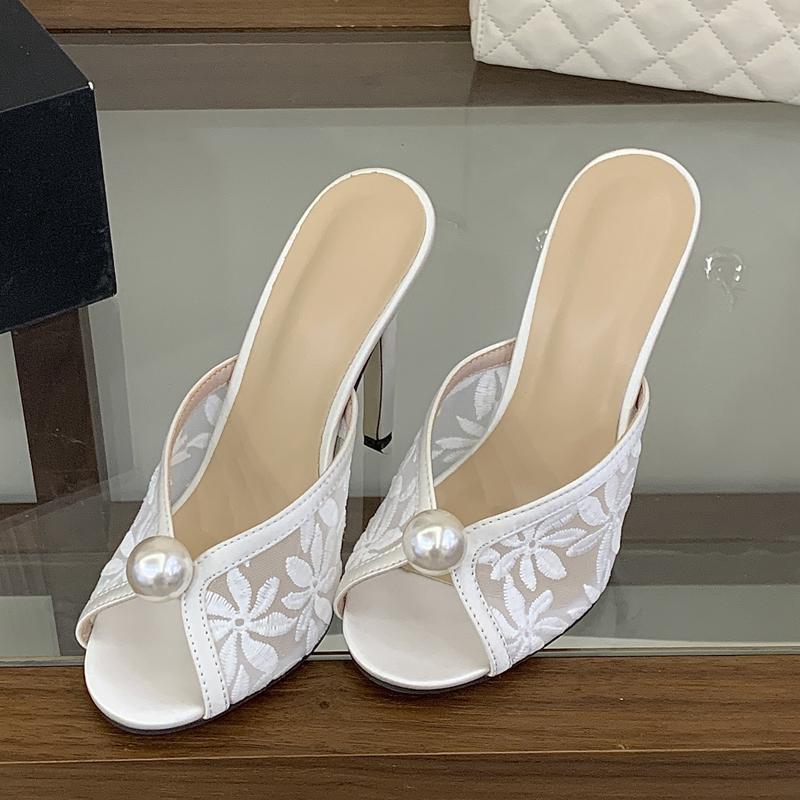 Pesstwei Sexy Thin High Heels Peep Toe Women Slippers Elegant Fashion Hollow Out Mesh Banquet Party Ladies Shoes