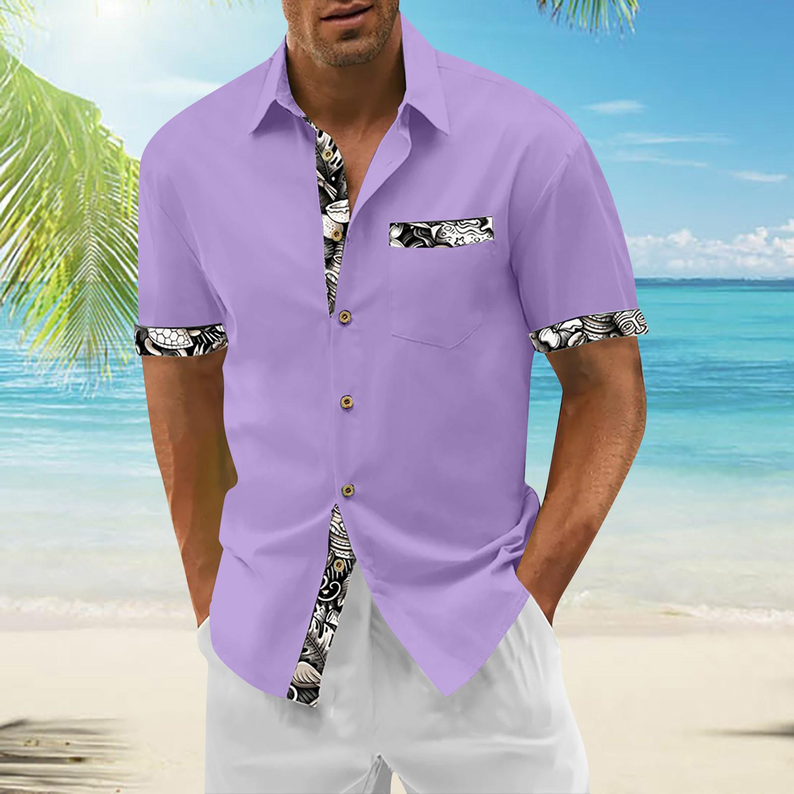 

Гавайская рубашка для мужчин, мужские винтажные рубашки для боулинга на пуговицах, летняя пляжная рубашка с коротким рукавом XXXXL фиолетовый