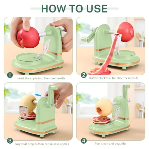 Manual Crank-Up Peeler, Corer, and Slicer - Suction Non-Slip Counter Grip - Stainless Steel Blade - Peel and Core In Seconds for Quick Applesauce Pie