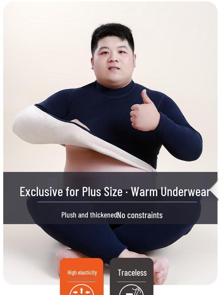Men's Thermal Fleece-Lined Mid-Neck Underwear Set for Cold Weather