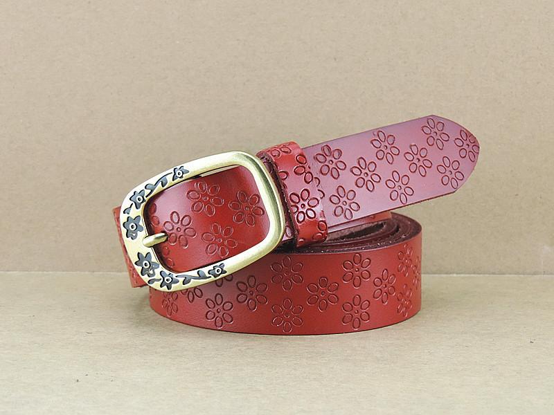 Womens Retro Style Waist Belt Flower Print Metal Pin Buckle Decoration Dress