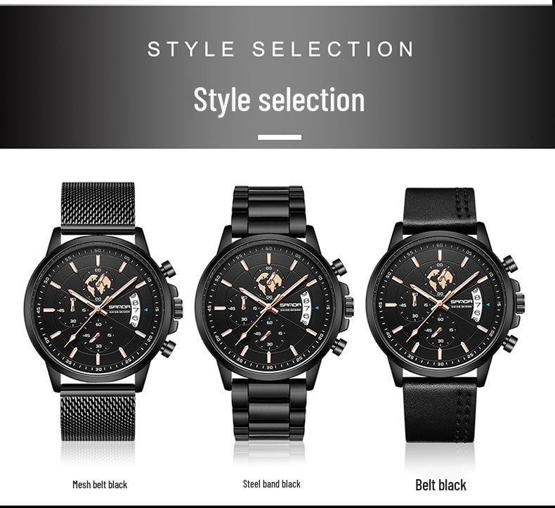 Sanda Men's Waterproof Quartz Watch with Steel Band and Calendar - Korean Edition