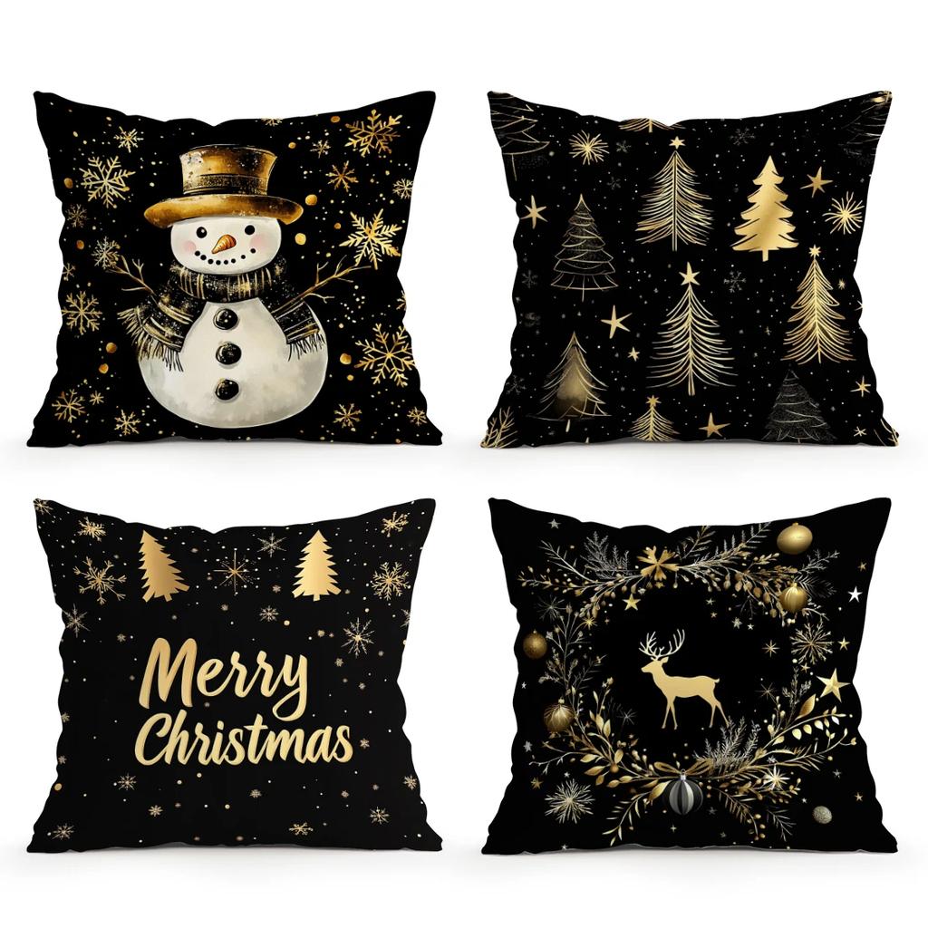 Black Gold Christmas Pillowcase Printed Polyester 45x45cm Throw Pillowcover Decorative Sofa Cushion Pillowslip Home Decor