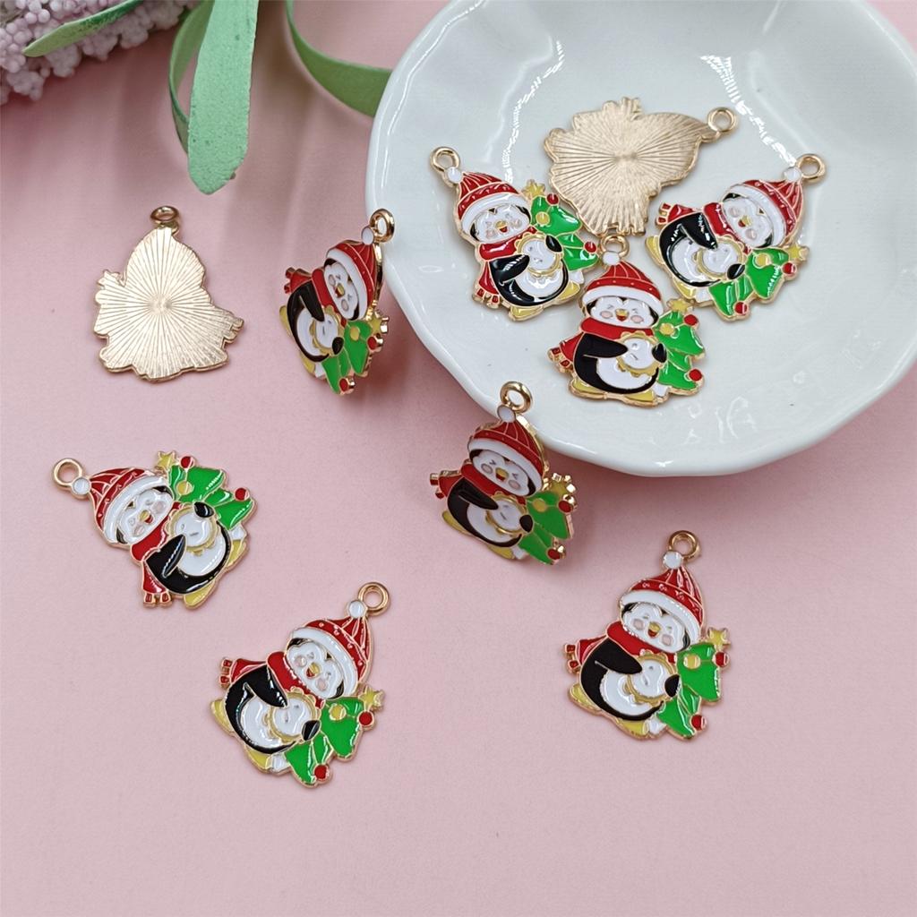 10Pcs DIY Cute Alloy Christmas Pendant Santa Claus Handwork Christmas Decorations Bell Necklace Oil Drip Christmas Tree Jewelry Accessories  Handmade