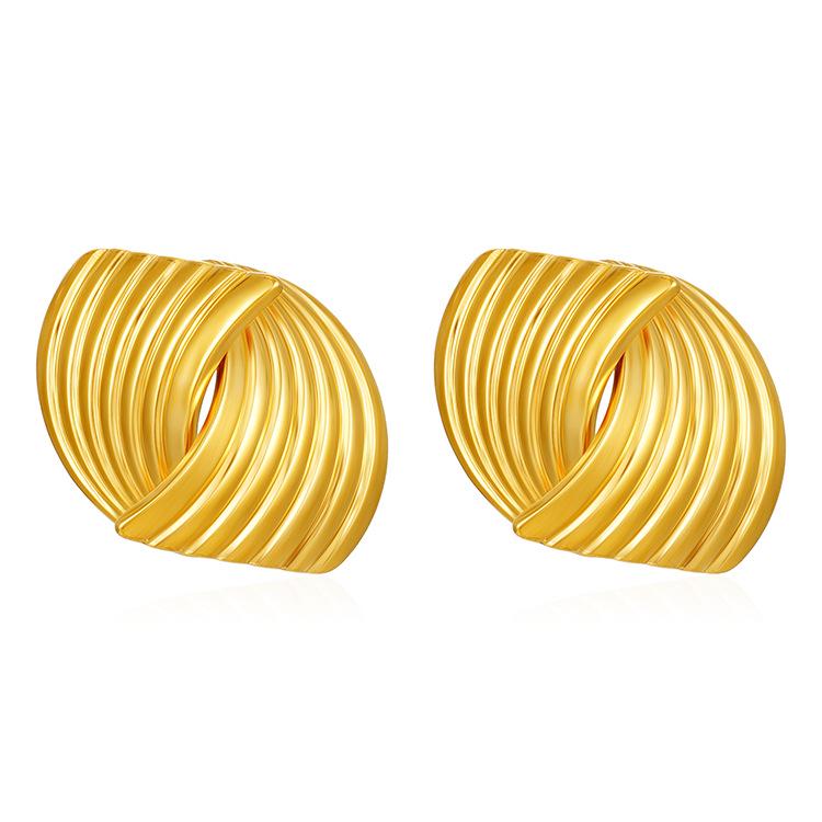 18K Gold Striped Stainless Steel Earrings - Trendy European & American Design