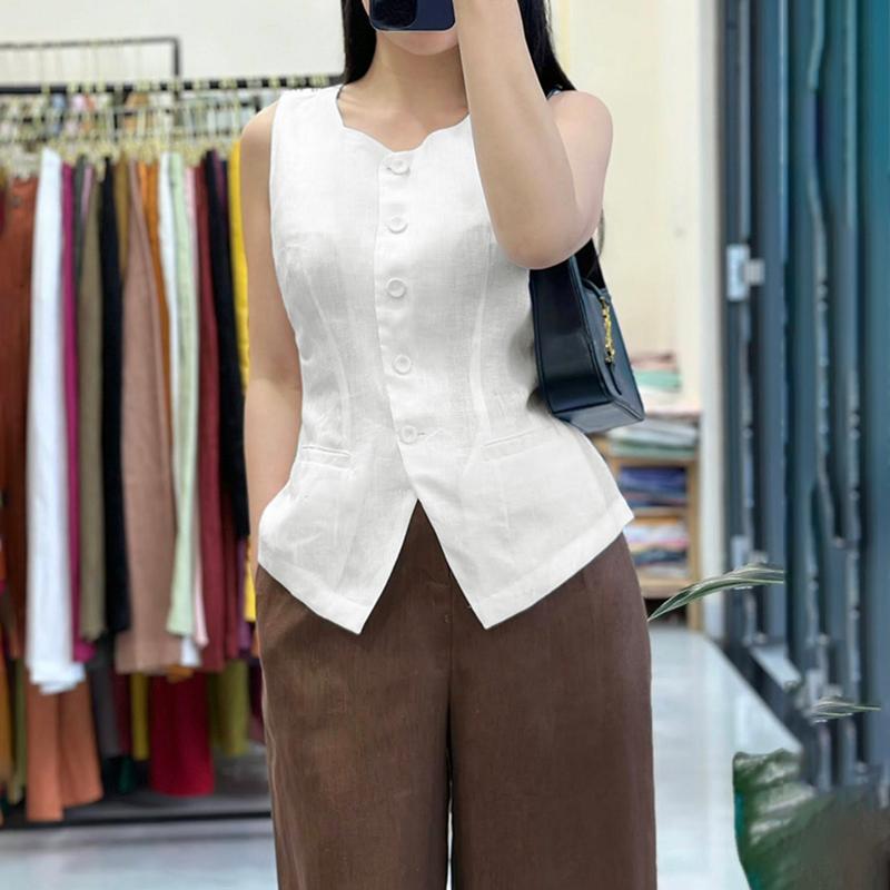 

ZANZEA Женские повседневные летние майки без рукавов с круглым вырезом M белый