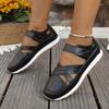 Summer Wedge Sandals with Wide Straps Open Back Sheer Fabric Large Size Platform Thick Sole Thick Heel Velcro Fastening