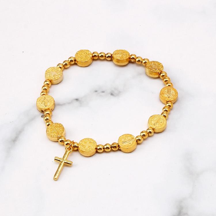 Unisex Christian Jesus Crucifix Crucifix Rosary Bead Pendant Bracelet Gold Brac