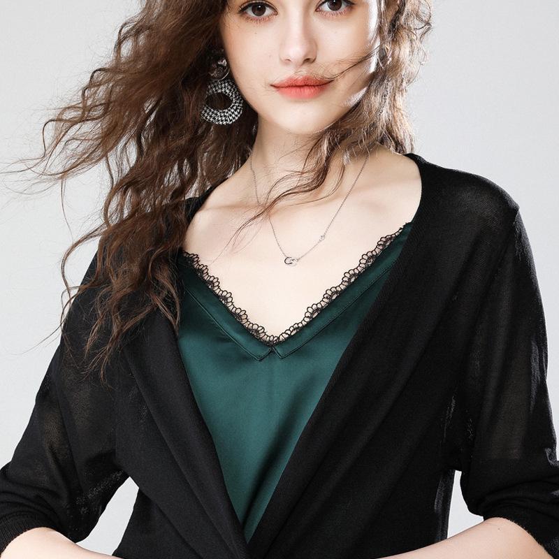 Women's Summer Sun Protection Cardigan - Lightweight, Mid-Length Wool Knit with Skirt, Three-Quarter Sleeve, Ice Silk Outerwear