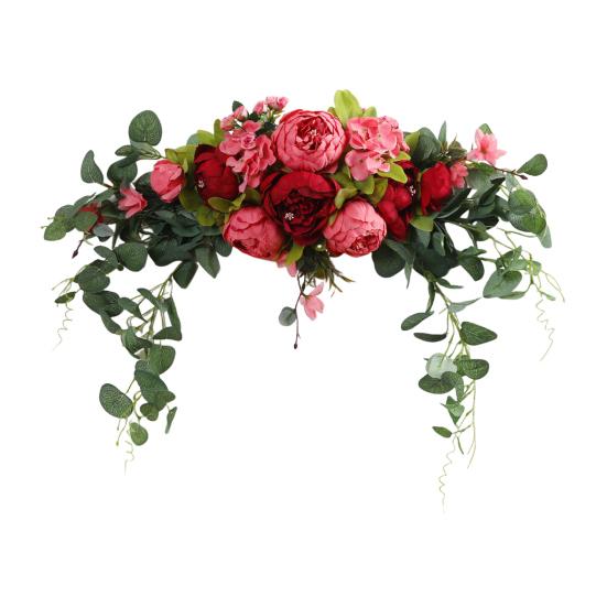 Artificial Peony Flower Swag with Green Leaves Wedding Party Arch Flower Welcome Sign Decorative Floral Swag Door Lintel Wall Window Decor
