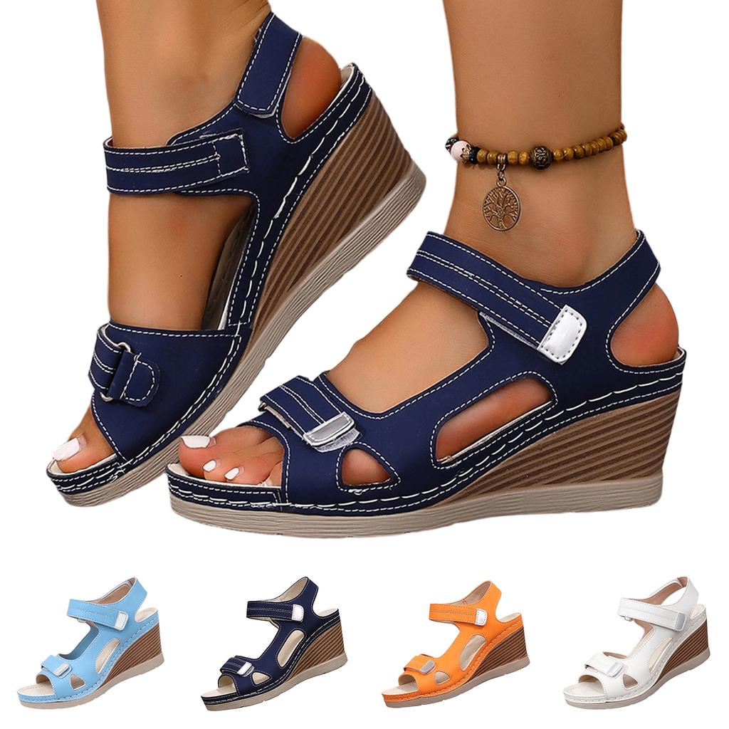 Women's Plus Size Casual Wedge Sandals Adjustable Hook and Loop Straps Open Toe Comfortable Summer Footwear for Daily Wear