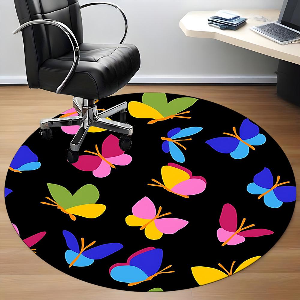 1pc Butterfly PatternChair Carpet for Office, Indoor Non-Slip Washable Polyester Fiber Carpet, Mat For Office, Machine Washable