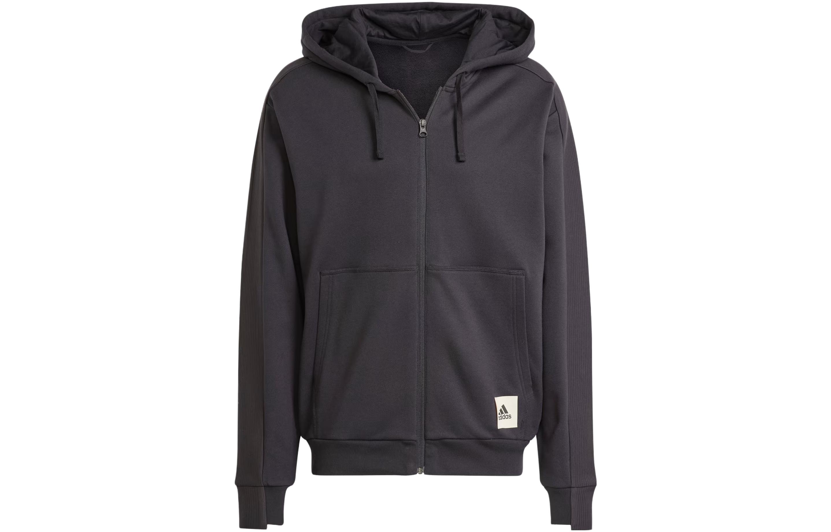 Adidas Lounge Sweatshirts Men s Black Hooded Moderate Cardigan IQ3422 S
