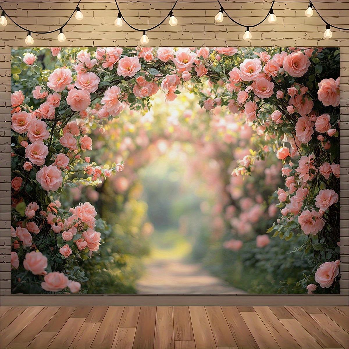 2D flat banner 1-piece set with a magical flower path background with a sunlight effect - a magical and peaceful outdoor wedding 100x150cm