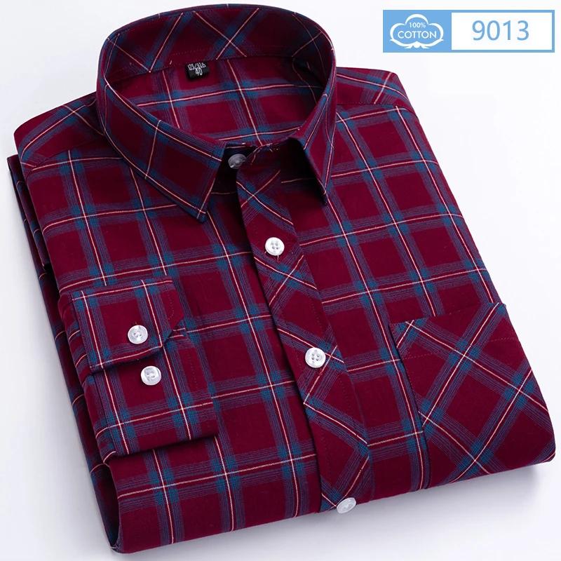 New Plaid Long Sleeve Dress Shirts For Man Cotton Classic Checked England Style Turn Down Collar M-8XL Men's Clothes Shirt Soft