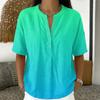 Women Short Sleeve Pullover Blouse V Neck Button Front Casual Loose Fit Lightweight Summer Top