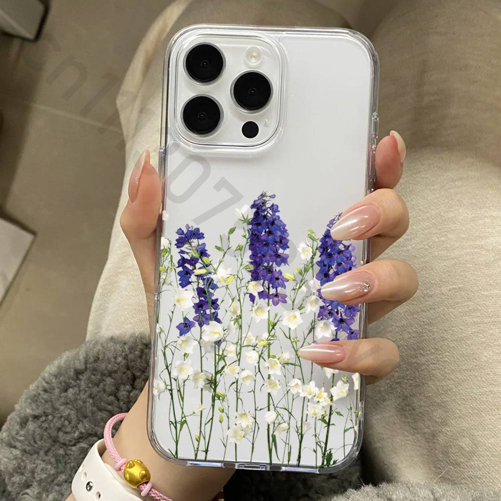 Flower Phone Case for iPhone 17 16 15 14 13 12 11 Pro Max Plus Air Mini 16E ProMax Transparent Case