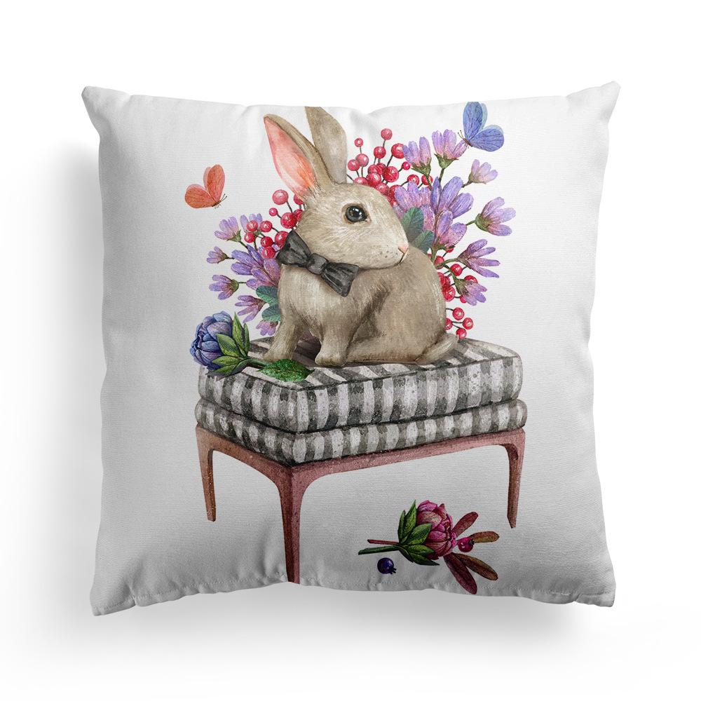 New Spring Easter Pillow Case Bunny Flowers Wreath Peach Skin Fleece Print Pillow Clothes Cover