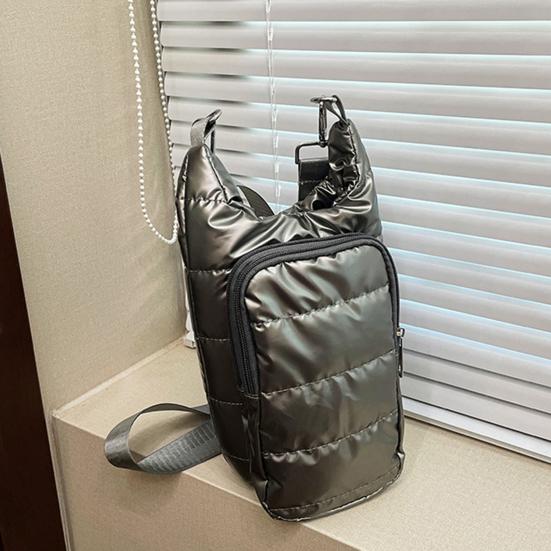 Water Cup Bag with Wide Shoulder Strap Double Zippered Pockets Waterproof Fabric Adjustable Strap Quilted Fabric Phone Bag