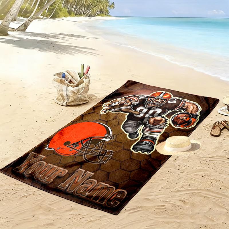 Name Custom Cleveland Browns Print Beach Towel, Large Soft Quick Dry Towel for Beach Camping Swimming