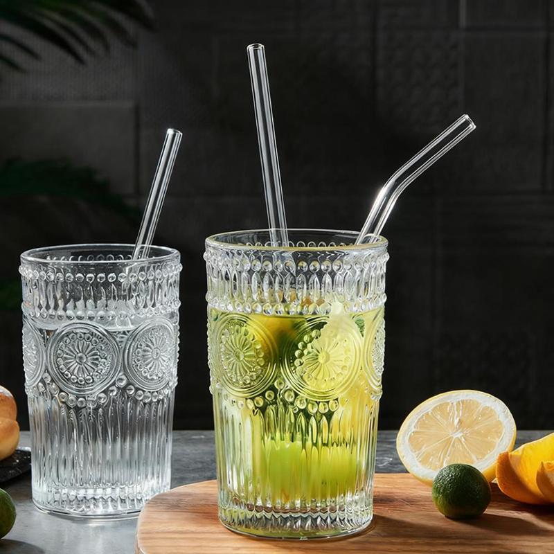 16Pcs Glass Straws Reusable Drinking Straws 8 Inch Bent Straight Straws Set Clear Glass Tubes for Smoothie Cocktail Ice Coffee