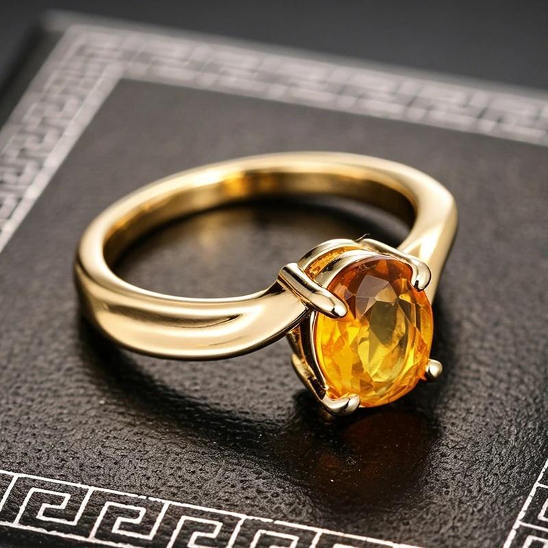 Huitan Luxury Ring for Engagement Brilliant Yellow Cubic Zirconia Finger Accessories for Women Exquisite Noble Party Jewelry