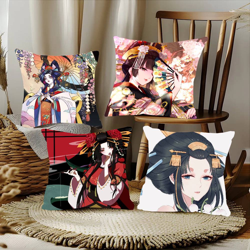 Japanese Women In Ancient Costume Pillow Case Fashion Square Pillowcase Bedroom Sofa Room Ins Decoration Leisure