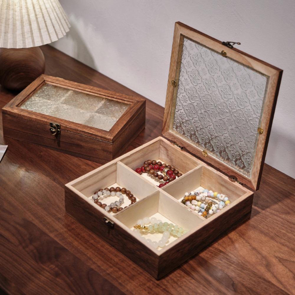 Decorative Wooden Jewelry Storage Box Vintage Solid Wood Storage Cabinet  Trinket